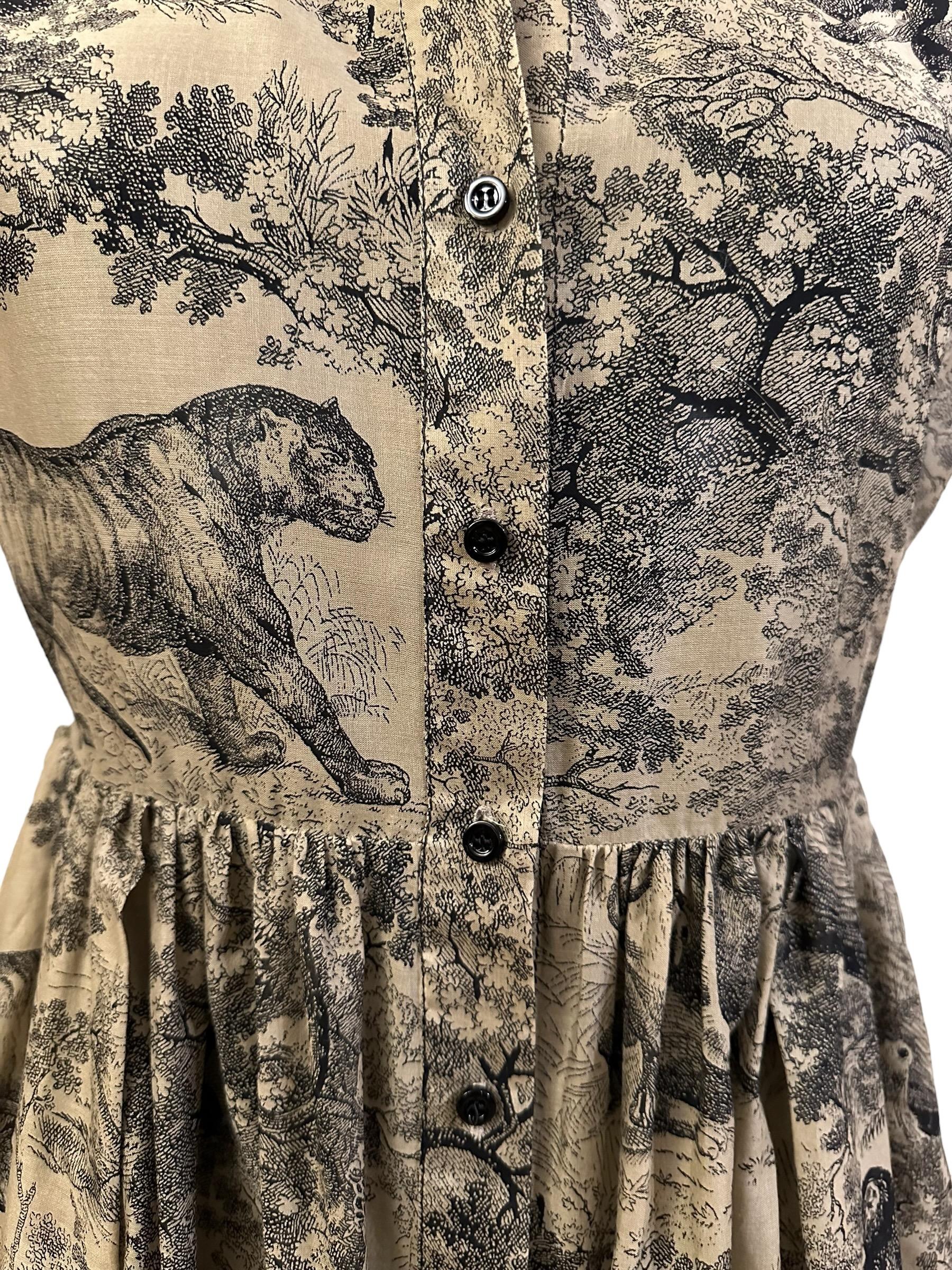 Christian Dior Beige and Black Toile de Jouy Cotton Voile Shirt Dress In Excellent Condition In Geneva, CH