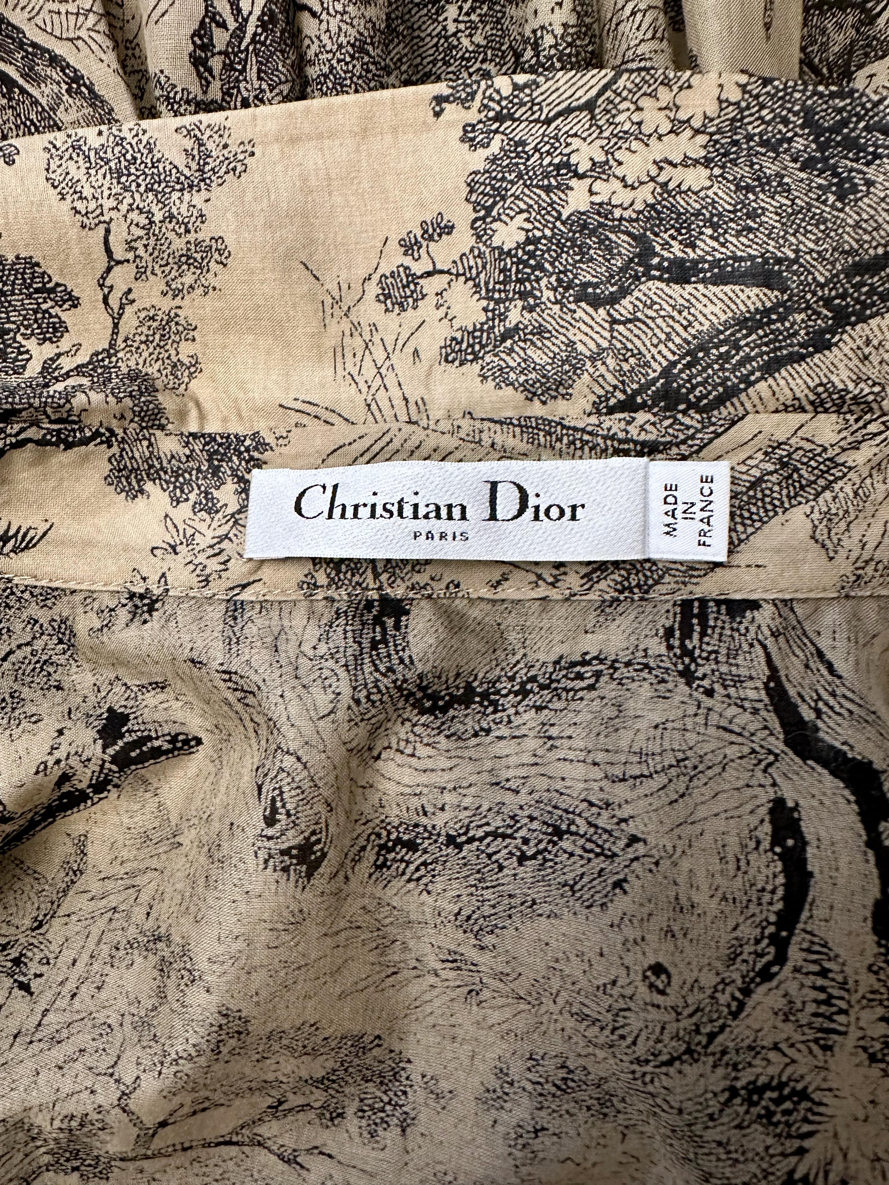 Christian Dior Beige und Schwarzes und schwarzes Toile de Jouy Hemdkleid aus Baumwoll-Voile im Angebot 1