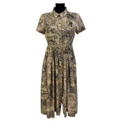 Christian Dior - Robe-chemise en voile de coton Toile de Jouy beige et noir