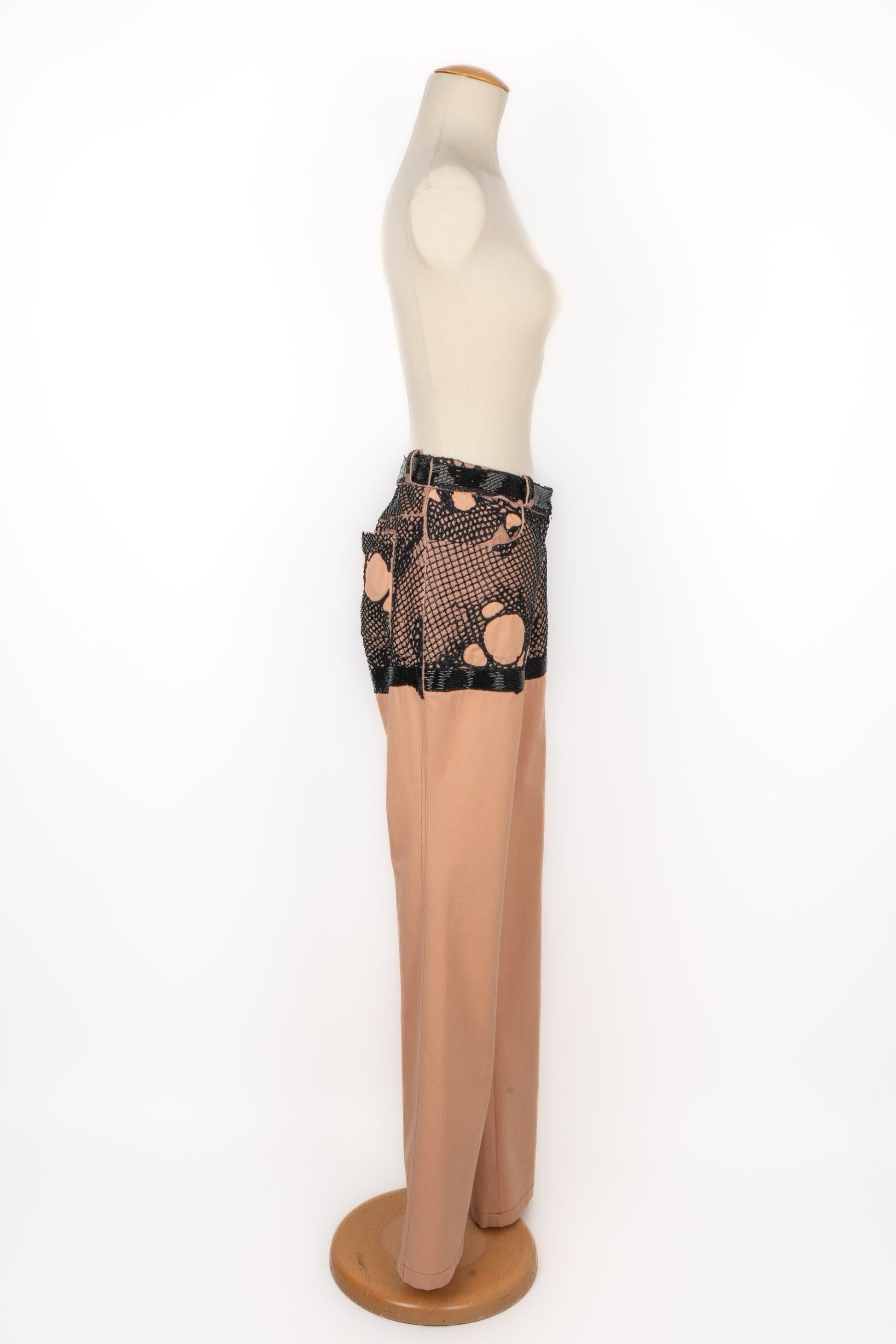 Christian Dior Hose aus beigem und schwarzem Tüll, 2006 (Beige) im Angebot