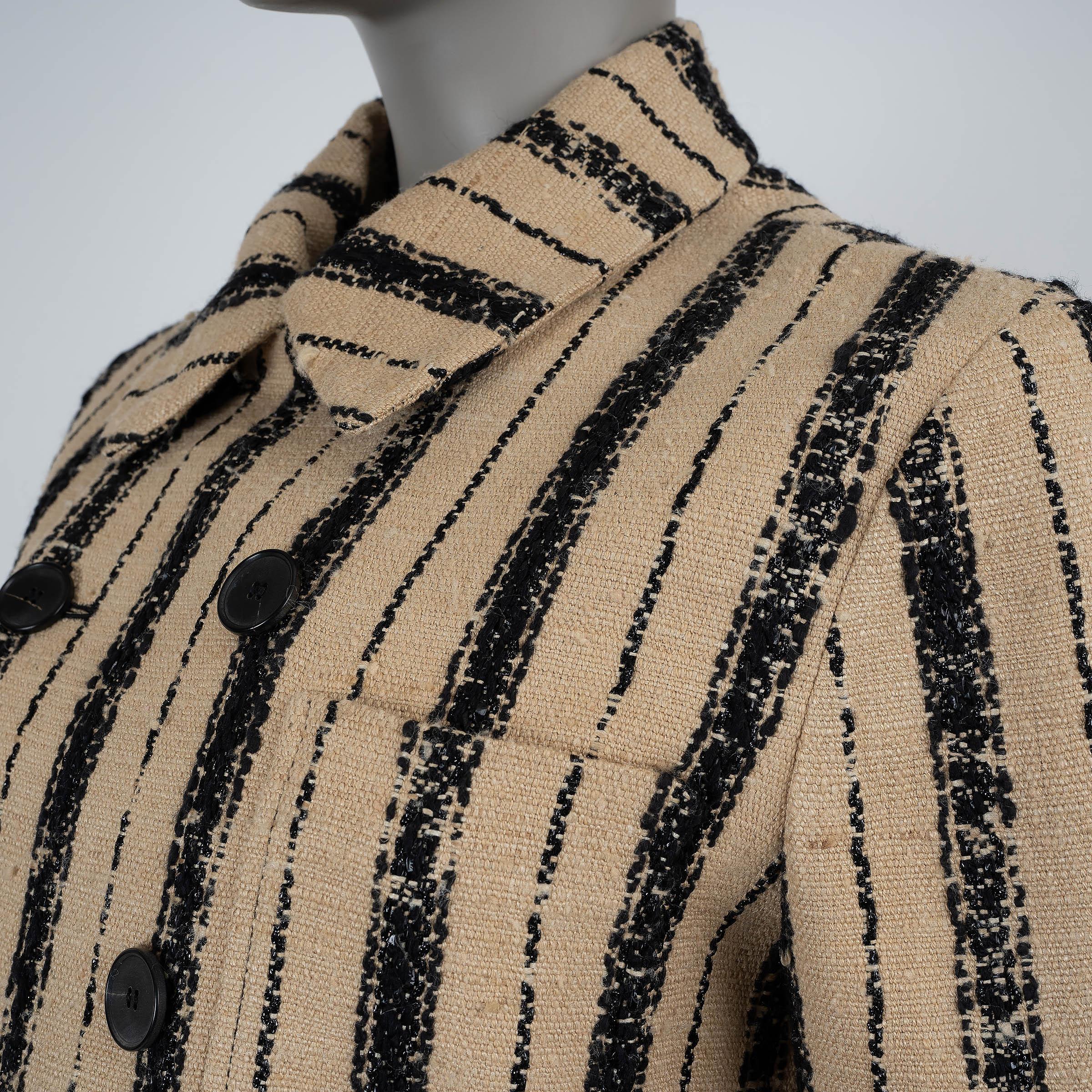 CHRISTIAN DIOR Giacca TWEED beige e nera in seta e cotone 2020 a righe 42 L in vendita 1