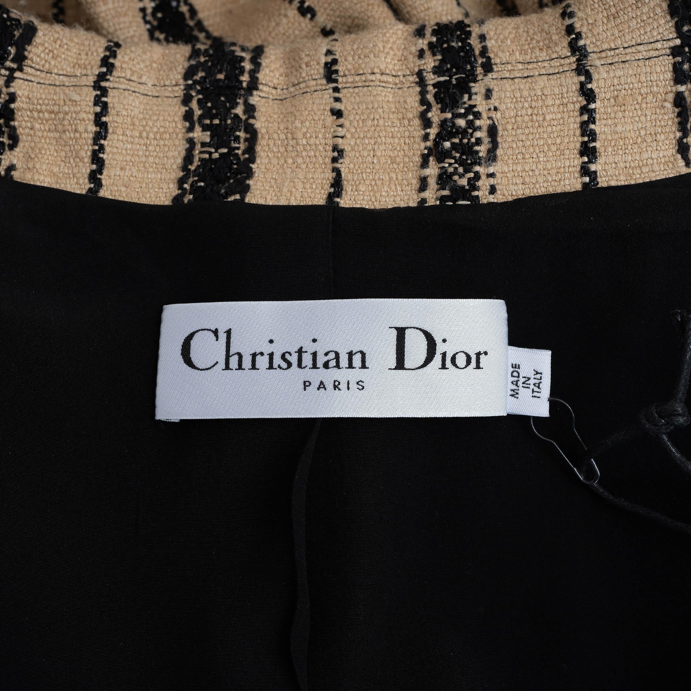 CHRISTIAN DIOR Giacca TWEED beige e nera in seta e cotone 2020 a righe 42 L in vendita 3