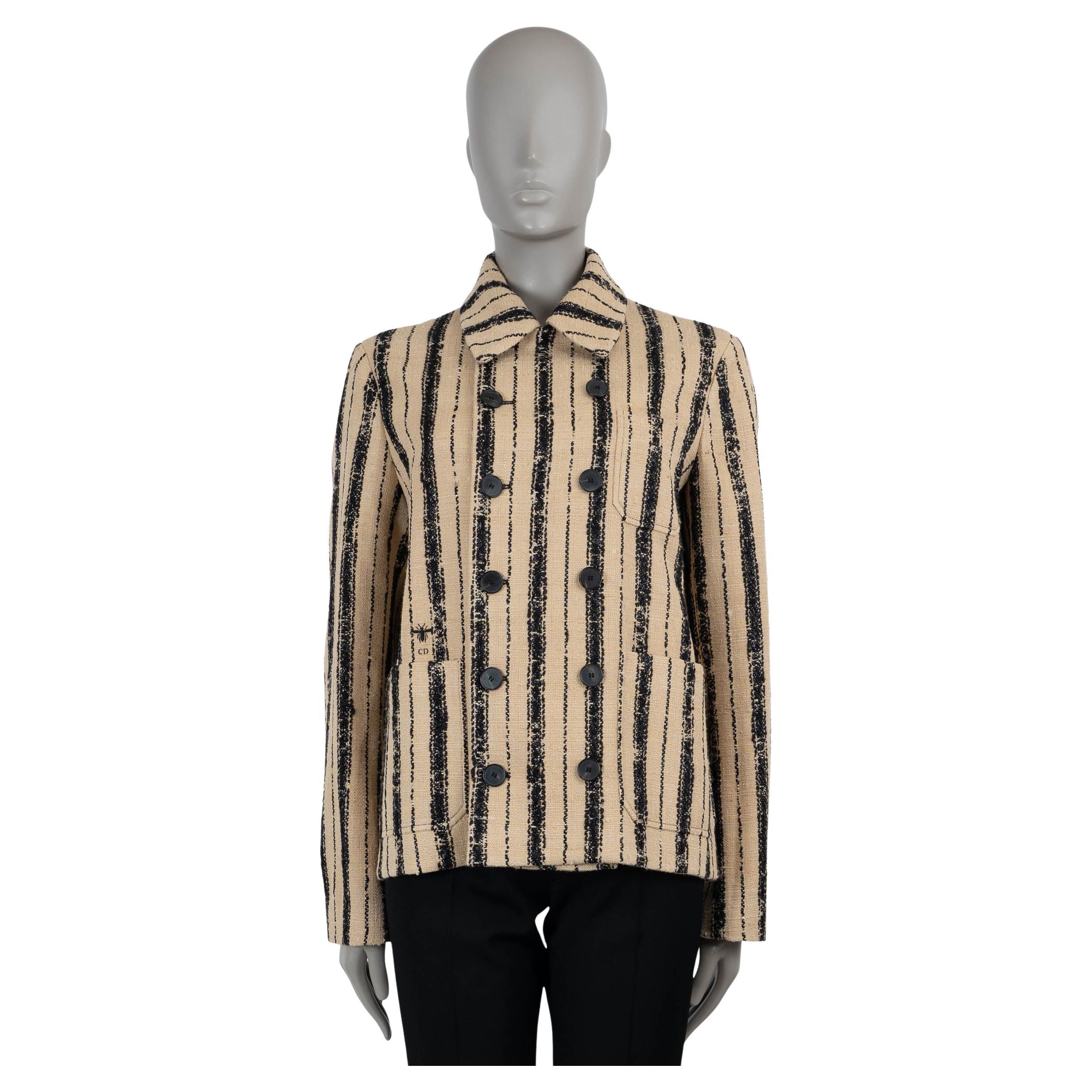 CHRISTIAN DIOR Veste en soie et coton 2020 rayée beige et noire 42 L
