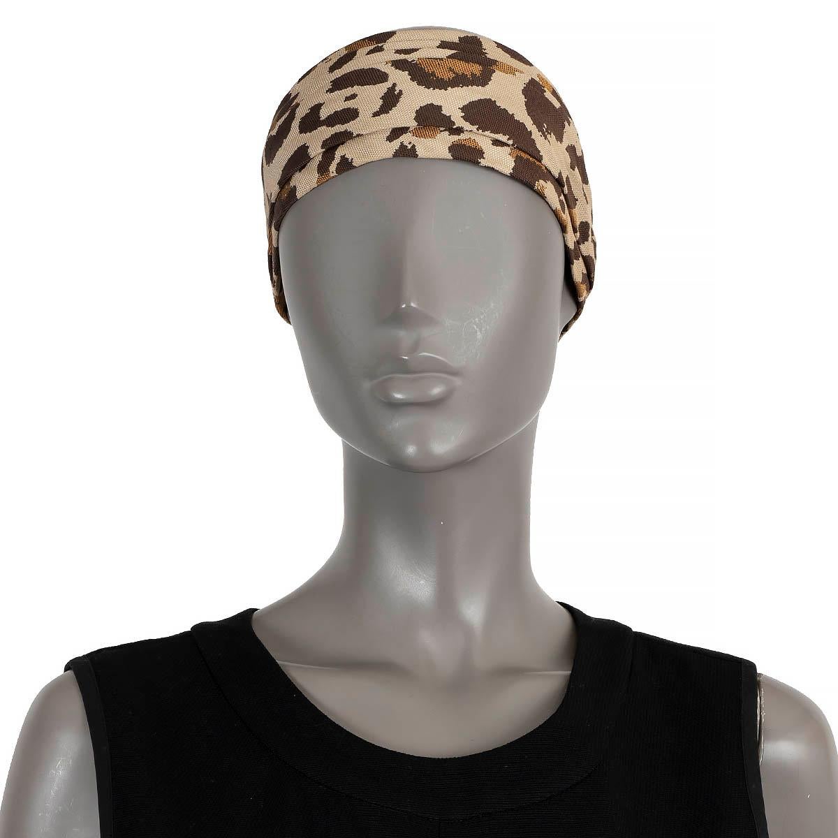 CHRISTIAN DIOR beige-braunes Stirnband aus Baumwolle und Seide LEOPARD (Braun) im Angebot