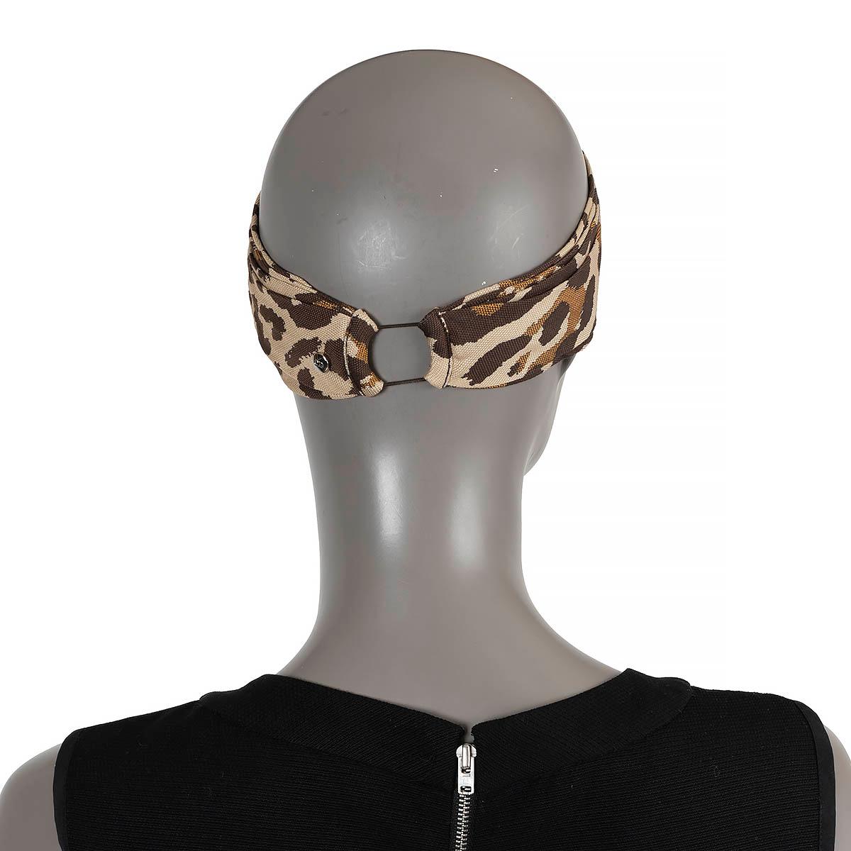 CHRISTIAN DIOR beige brown came cotton & silk LEOPARD Headband For Sale 2