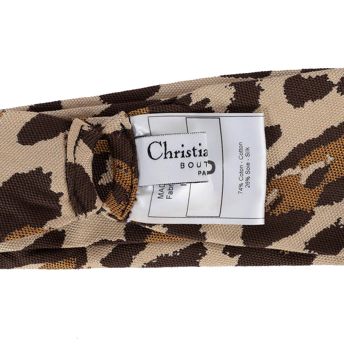 CHRISTIAN DIOR beige brown came cotton & silk LEOPARD Headband For Sale 4