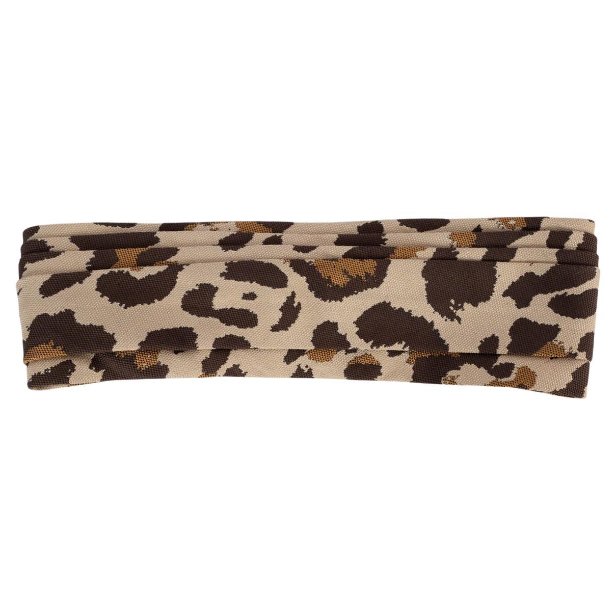 CHRISTIAN DIOR beige brown came cotton & silk LEOPARD Headband For Sale