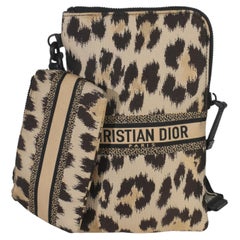Christian Dior Beige Brown Mizza Leopard Technical Fabric DiorTravel Pouch Set