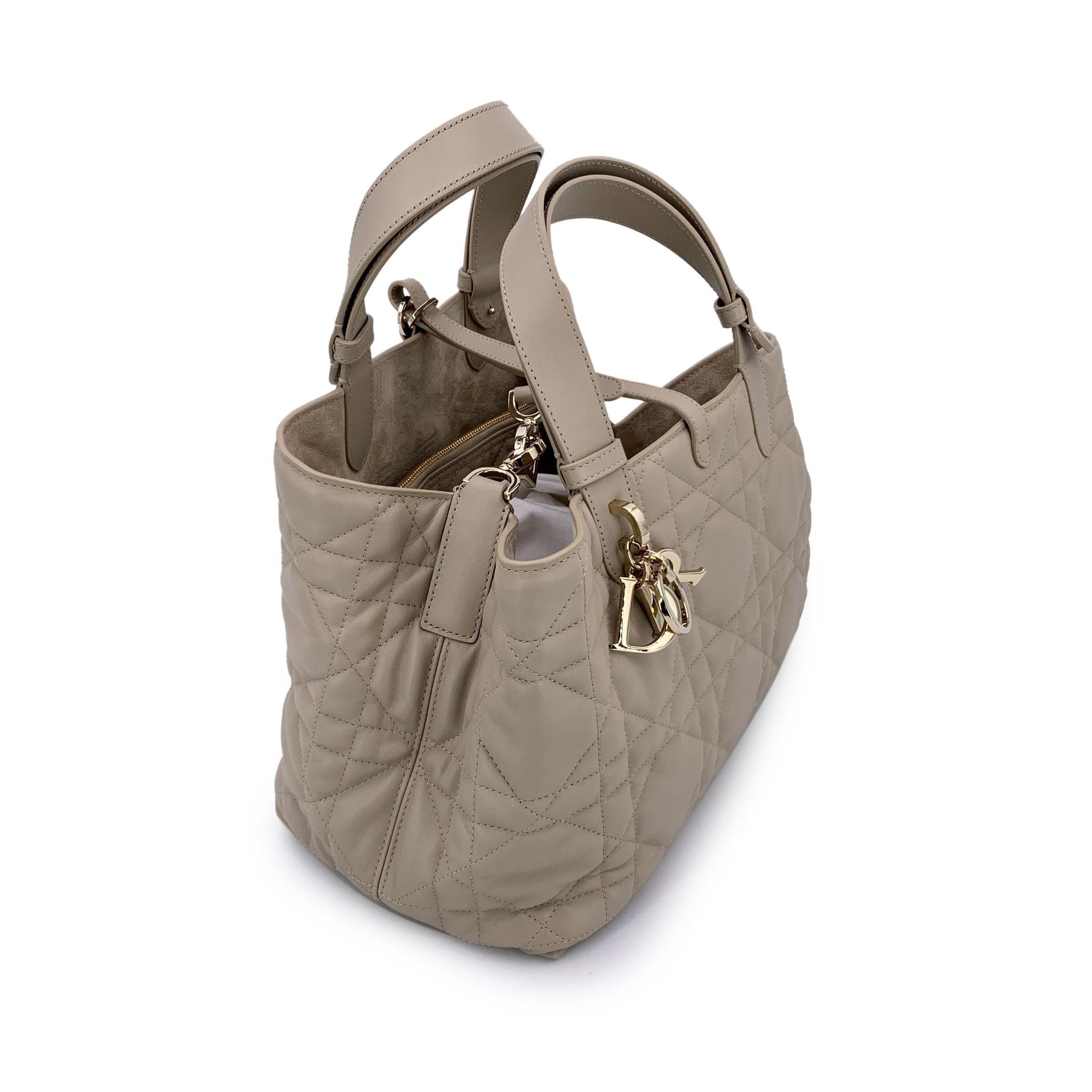 Women's Christian Dior Beige Cannage Leather Quilted Toujours Tote Bag