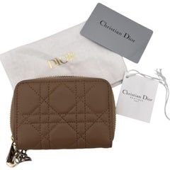 Christian Dior Beige Cannage Small Lady Dior Voyager Coin Purse Wallet