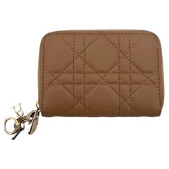 Christian Dior Beige Cannage Small Lady Dior Voyager Coin Purse Wallet