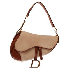Christian Dior Beige Canvas Saddle Shoulder Bag