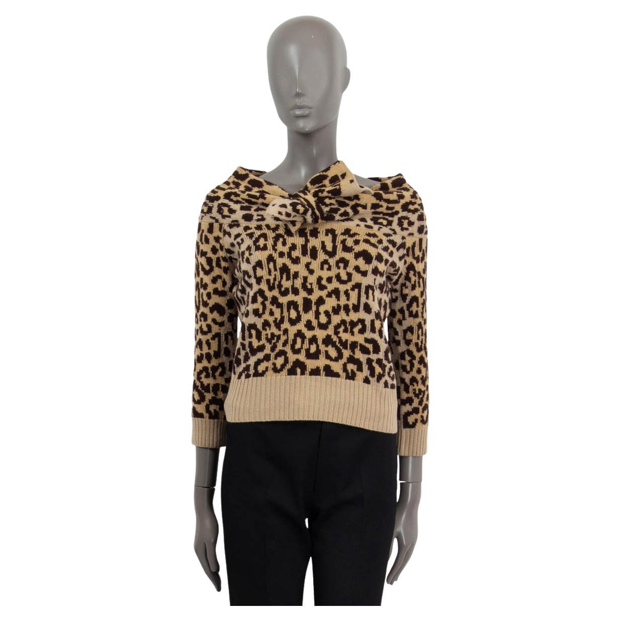 CHRISTIAN DIOR beige cashmere LEOPARD BOW Sweater 38 S For Sale