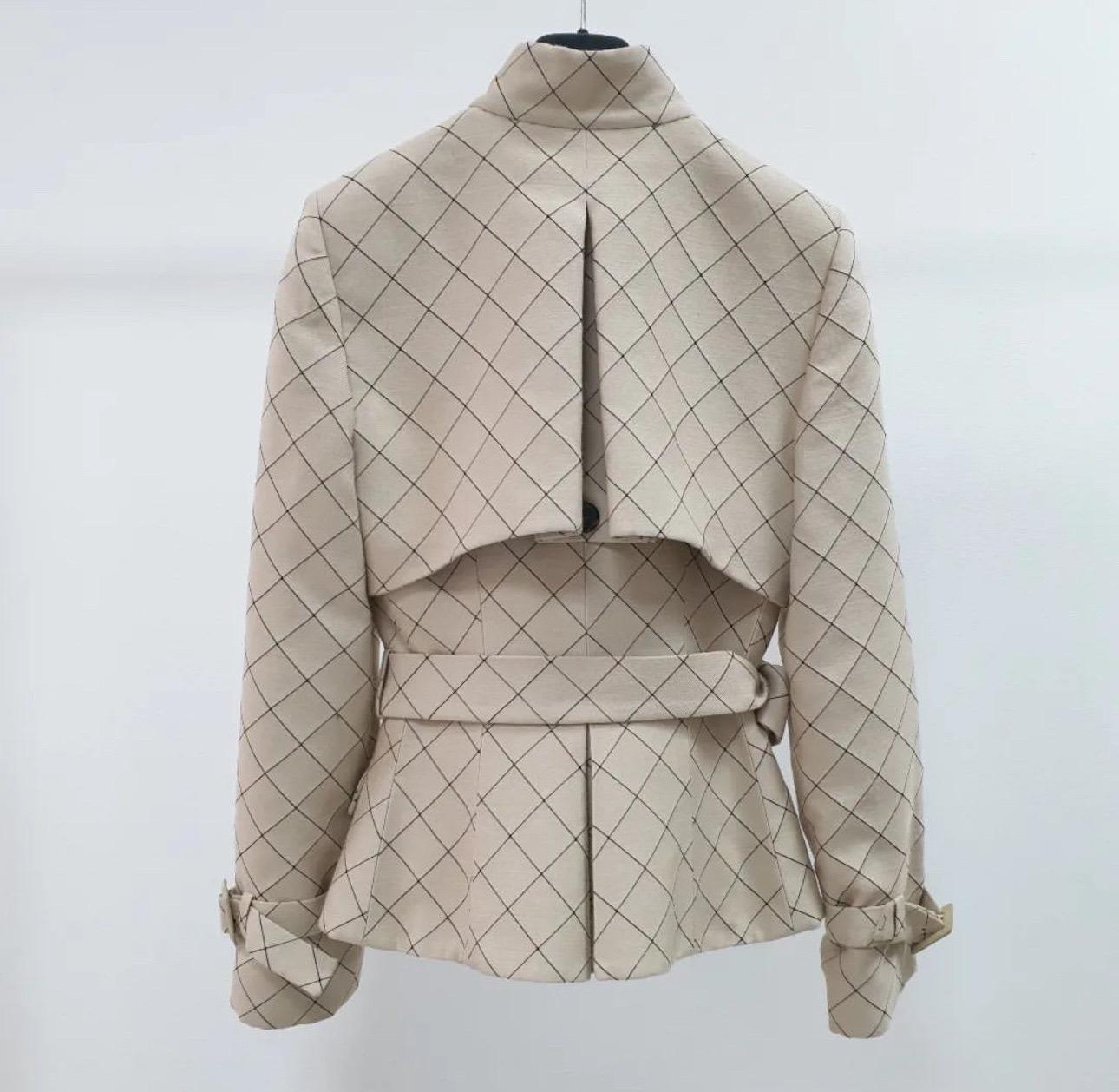 Women's Christian Dior Beige Checkered Short Trench For Sale