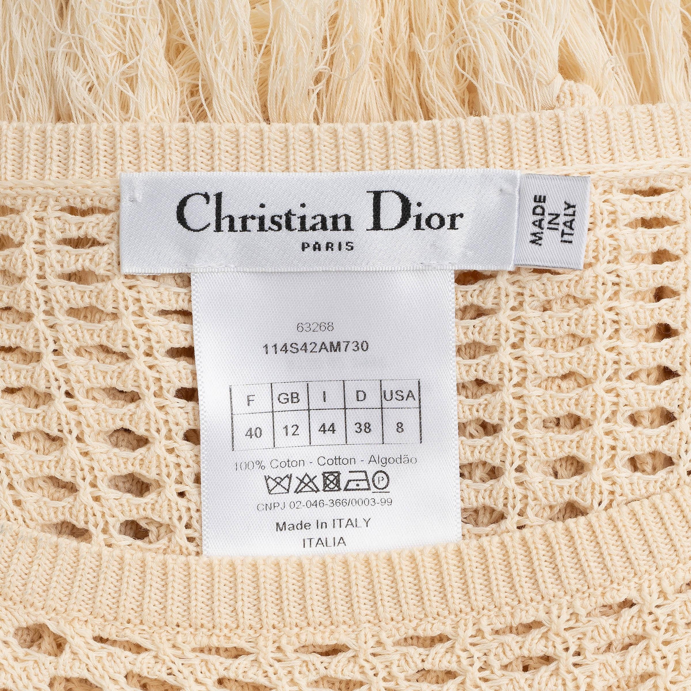 Pull croisé en coton beige 2021 FRINGE TRIM 40 M CHRISTIAN DIOR en vente 2