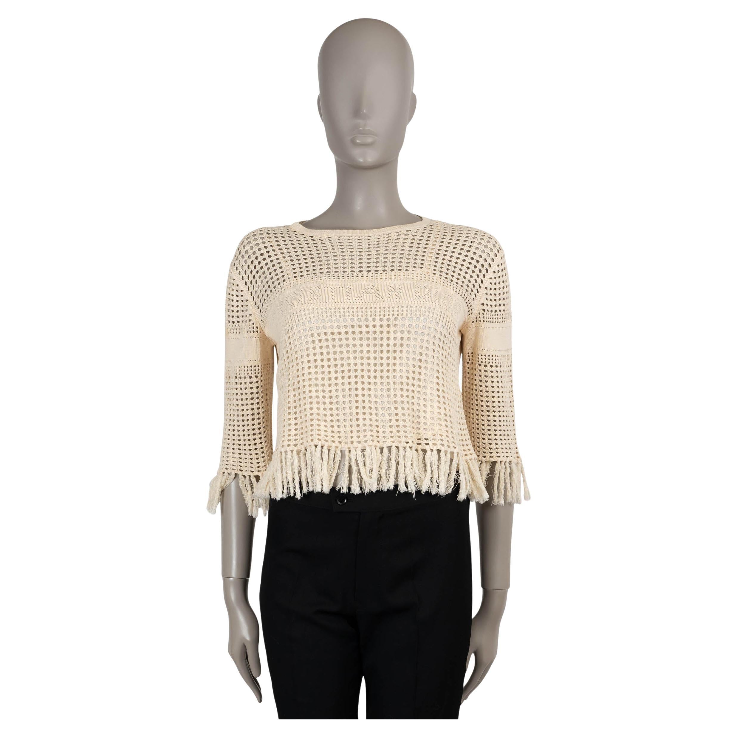 Pull croisé en coton beige 2021 FRINGE TRIM 40 M CHRISTIAN DIOR en vente