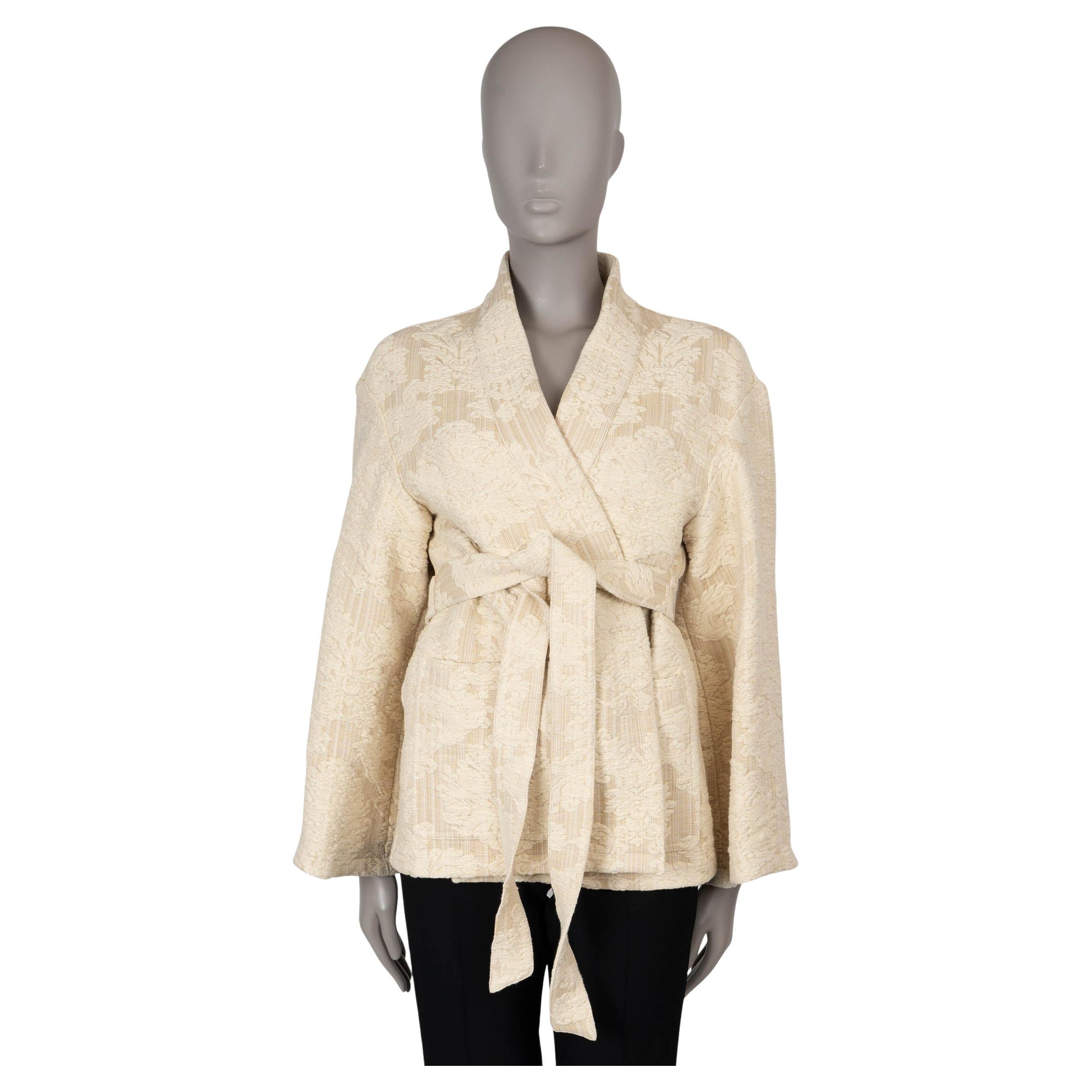 CHRISTIAN DIOR beige cotton 2023 DAMASK OVERSIZED KIMONO Jacket 34 XS For Sale