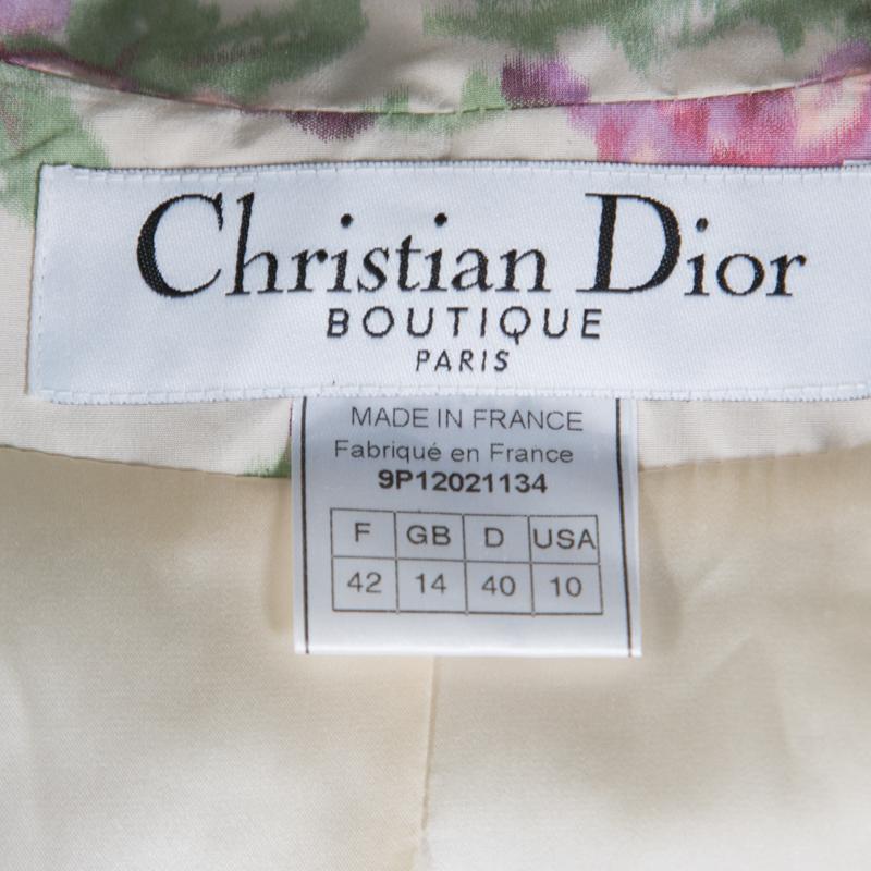 Women's Christian Dior Beige Floral Print Silk Skirt Suit L
