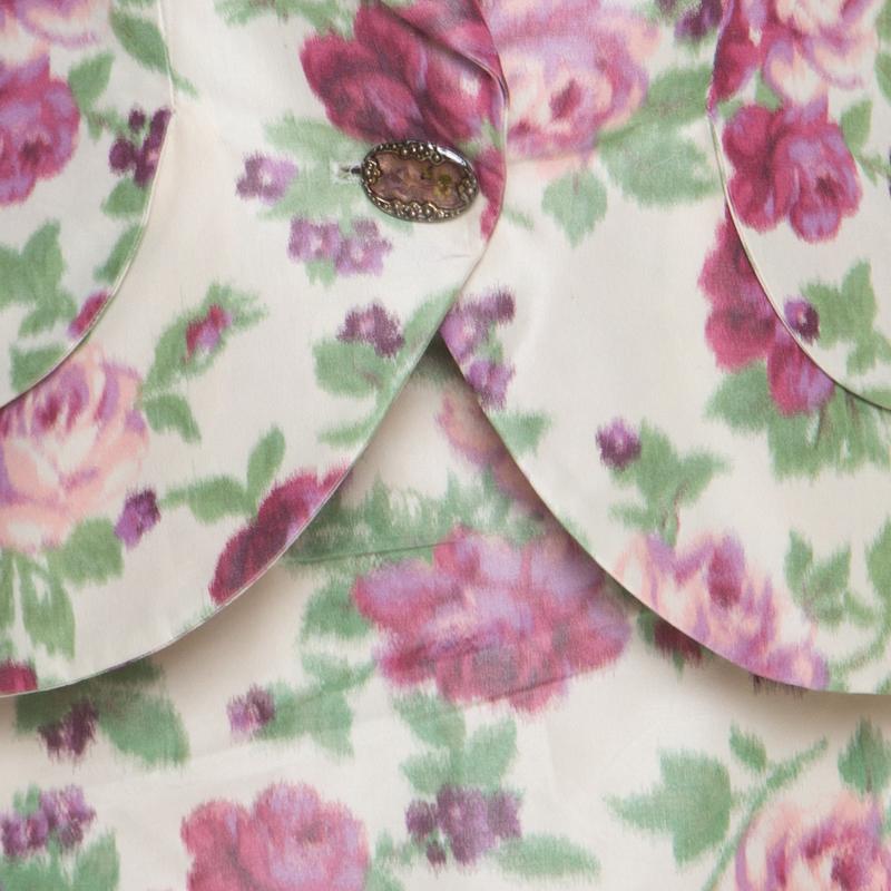 Christian Dior Beige Floral Print Silk Skirt Suit L 1