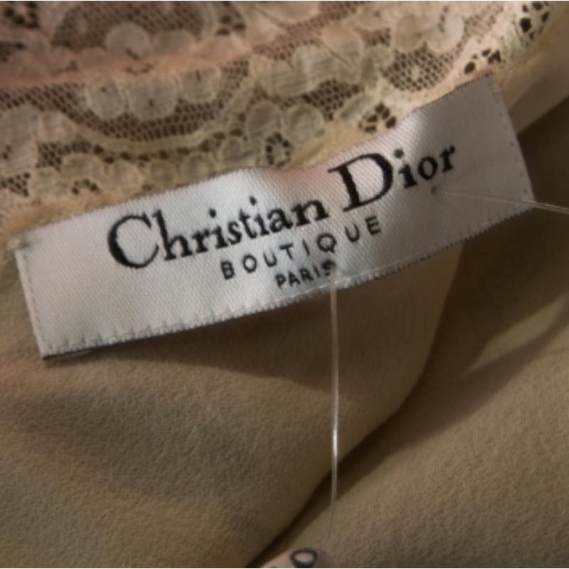Christian Dior - Top a canotta in pizzo di seta floreale beige M In condizioni buone in vendita a Dubai, Al Qouz 2