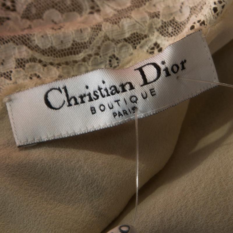 Christian Dior Beige Floral Silk Lace Trim Camisole Top M In Good Condition For Sale In Dubai, Al Qouz 2