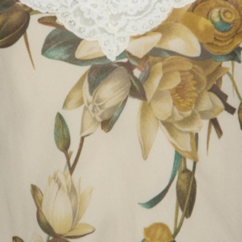 Christian Dior - Top a canotta in pizzo di seta floreale beige M in vendita 2