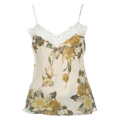 Christian Dior Beige Floral Silk Lace Trim Camisole Top M