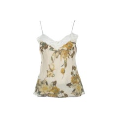 Christian Dior Beige Floral Silk Lace Trim Camisole Top M