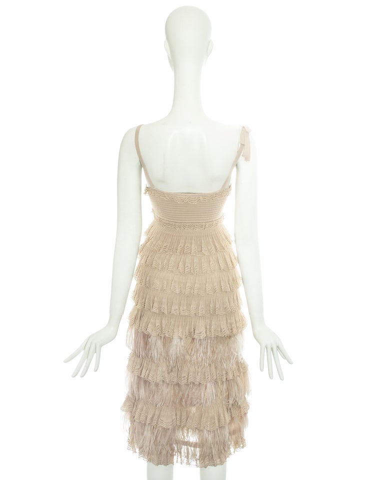 Christian Dior beige knitted ruffled dress with ostrich feathers, fw 2011
