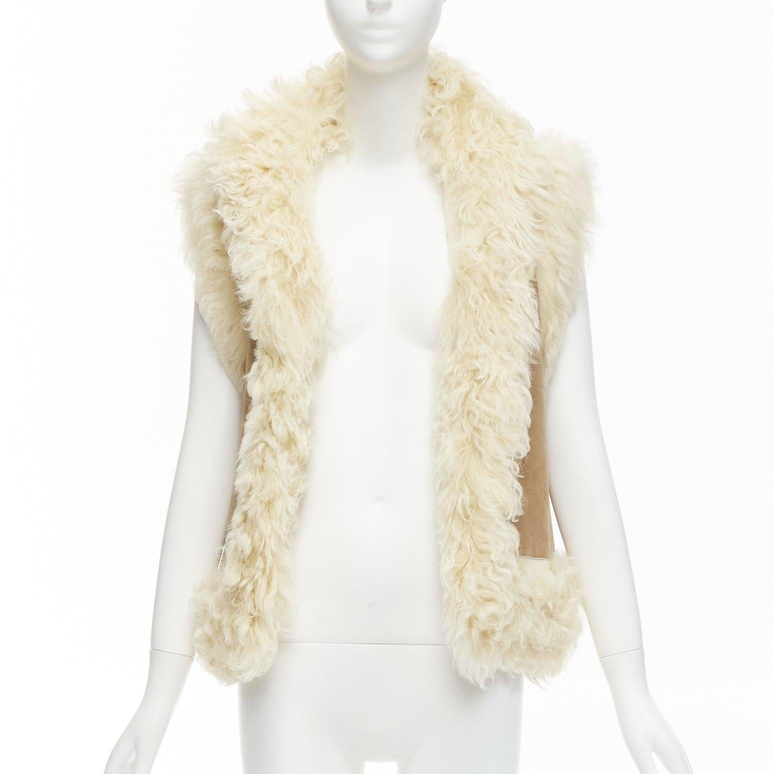 CHRISTIAN DIOR beige lambskin shearling fur CD bee logo vest jacket FR34 XS In Excellent Condition In Hong Kong, NT