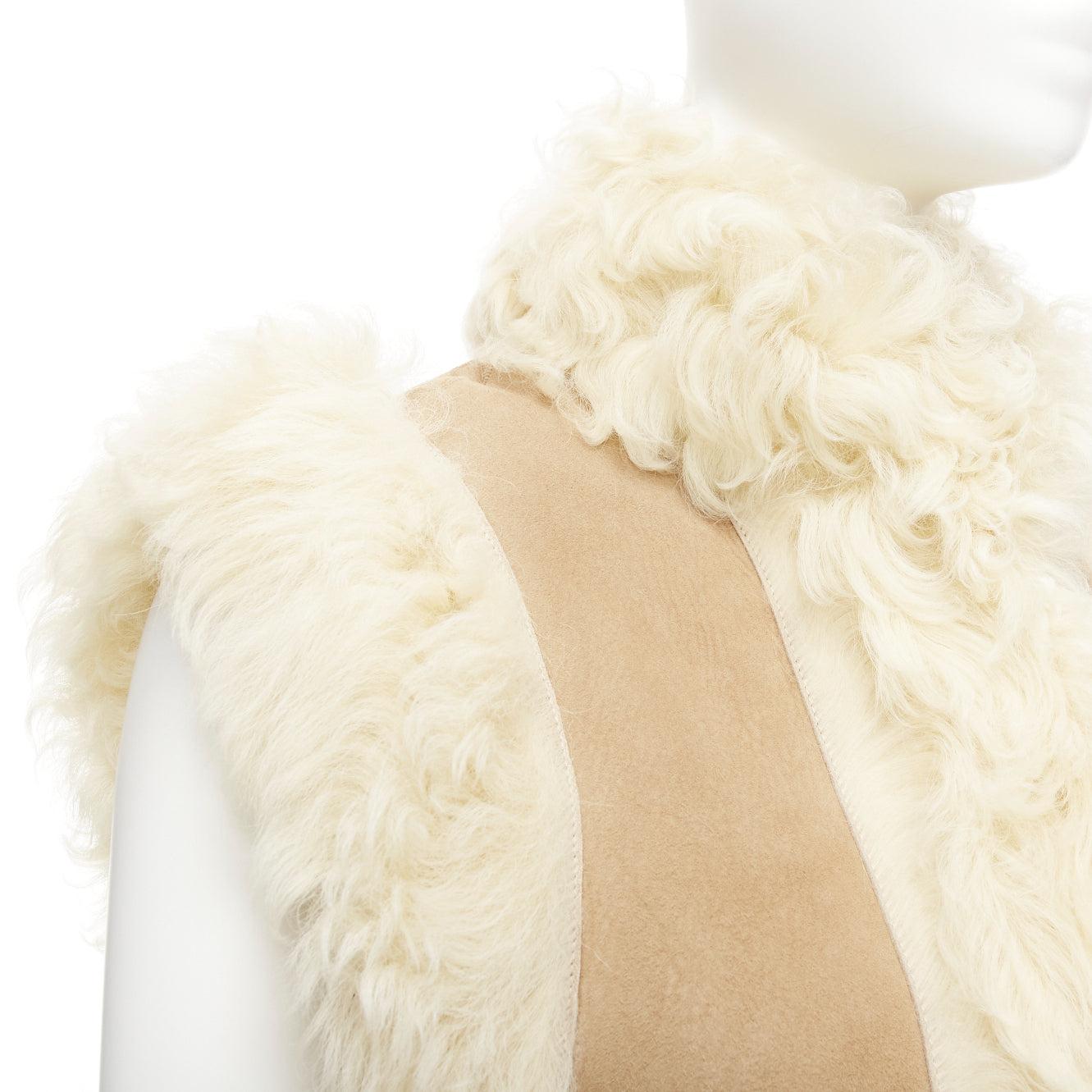 CHRISTIAN DIOR beige lambskin shearling fur CD bee logo vest jacket FR34 XS 4