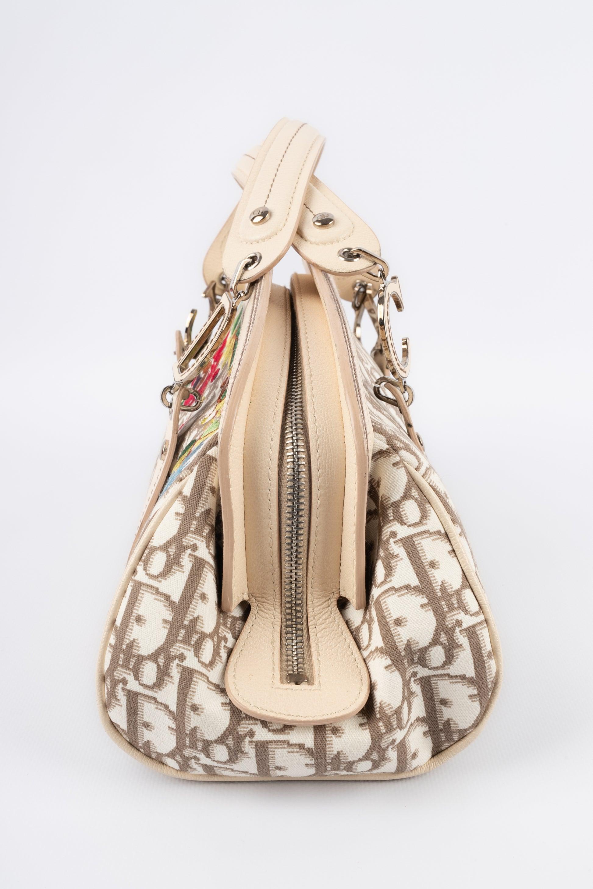 Women's Christian Dior Beige Leather Bag with Monogrammed Fabric, 2005