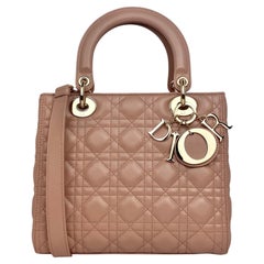 Christian Dior Beige Leather Cannage Quilted Medium Lady Dior Bag