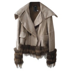Christian Dior - Giacca in pelle beige con rifiniture in volpe