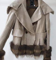 Christian Dior Beige Leder Fuchs Trimmed Jacke Sz.36