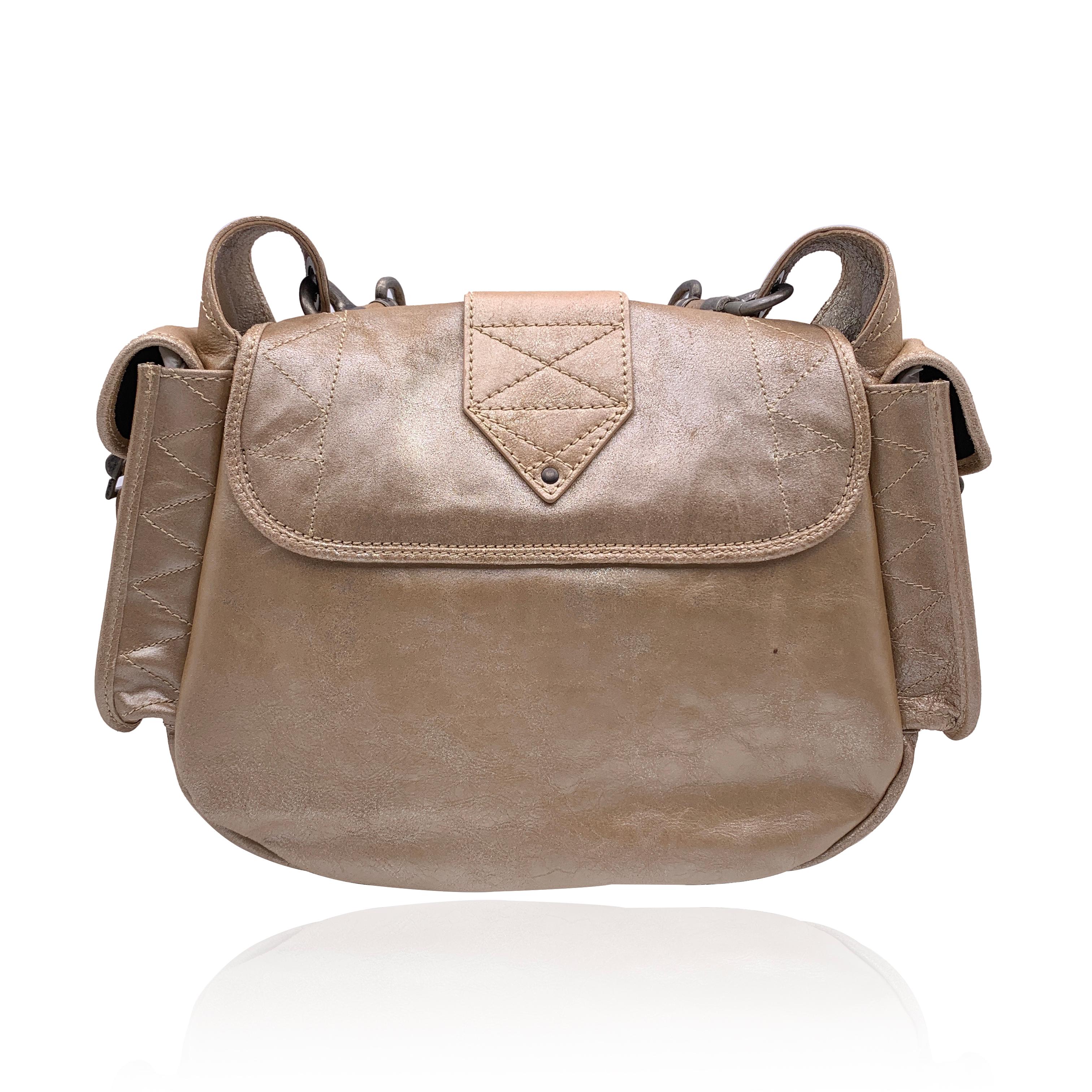 Christian Dior Beige Leather Rebelle Shoulder Bag Handbag In Excellent Condition For Sale In Rome, Rome