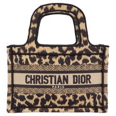 CHRISTIAN DIOR beige LEOPARD MIZZA canvas MINI BOOK Tote Bag