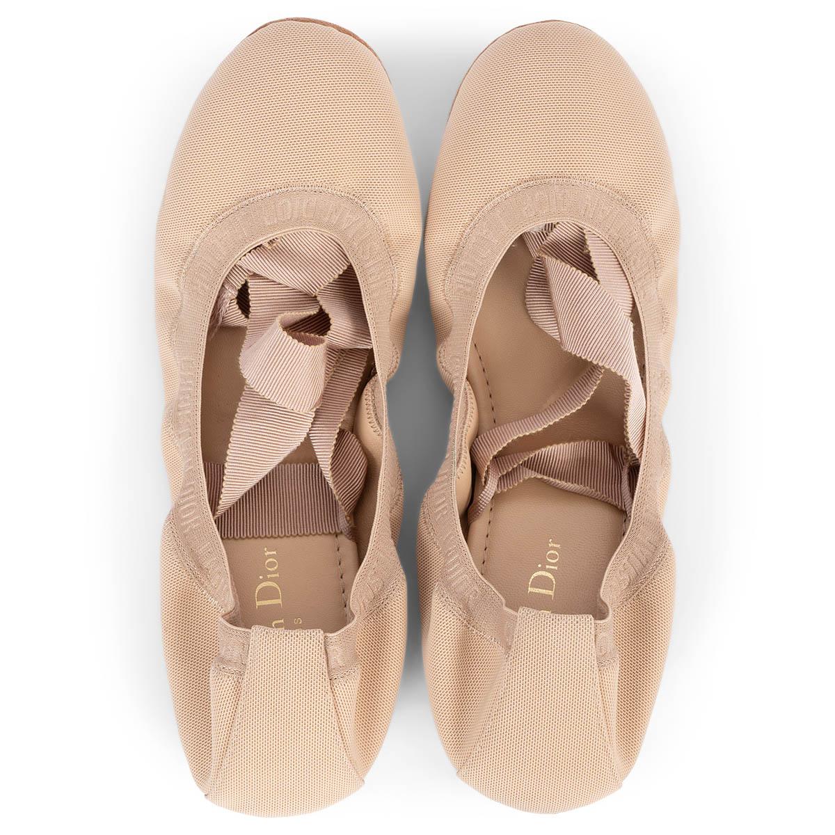 CHRISTIAN DIOR beige micro resille ACADEMY LACE-UP BALLET Flats Shoes 40 fit 39 For Sale 2