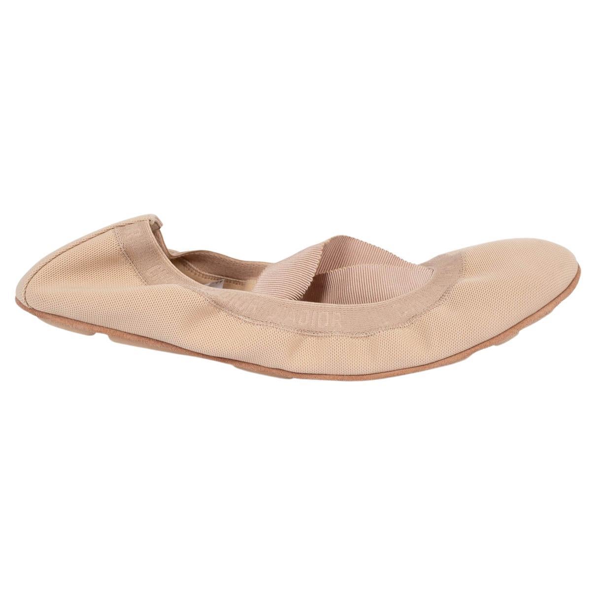 CHRISTIAN DIOR beige micro resille ACADEMY LACE-UP BALLET Flats Shoes 40 fit 39 For Sale