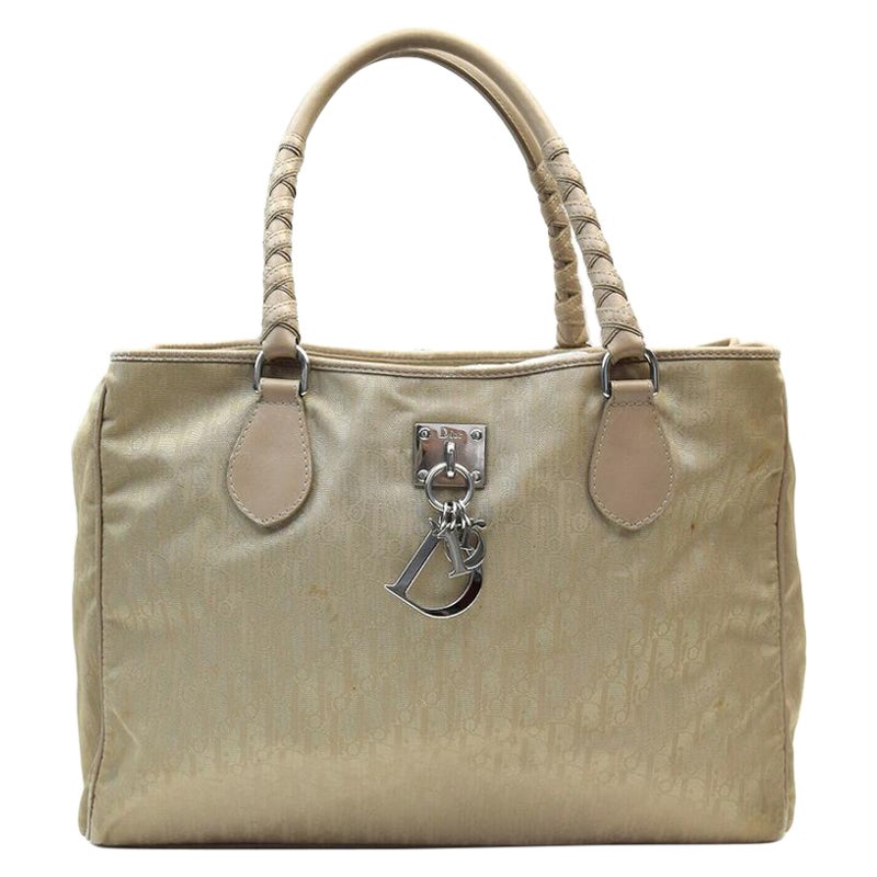Christian Dior Beige Tragetasche mit Monogramm und geflochtenem Trottergriff 863203