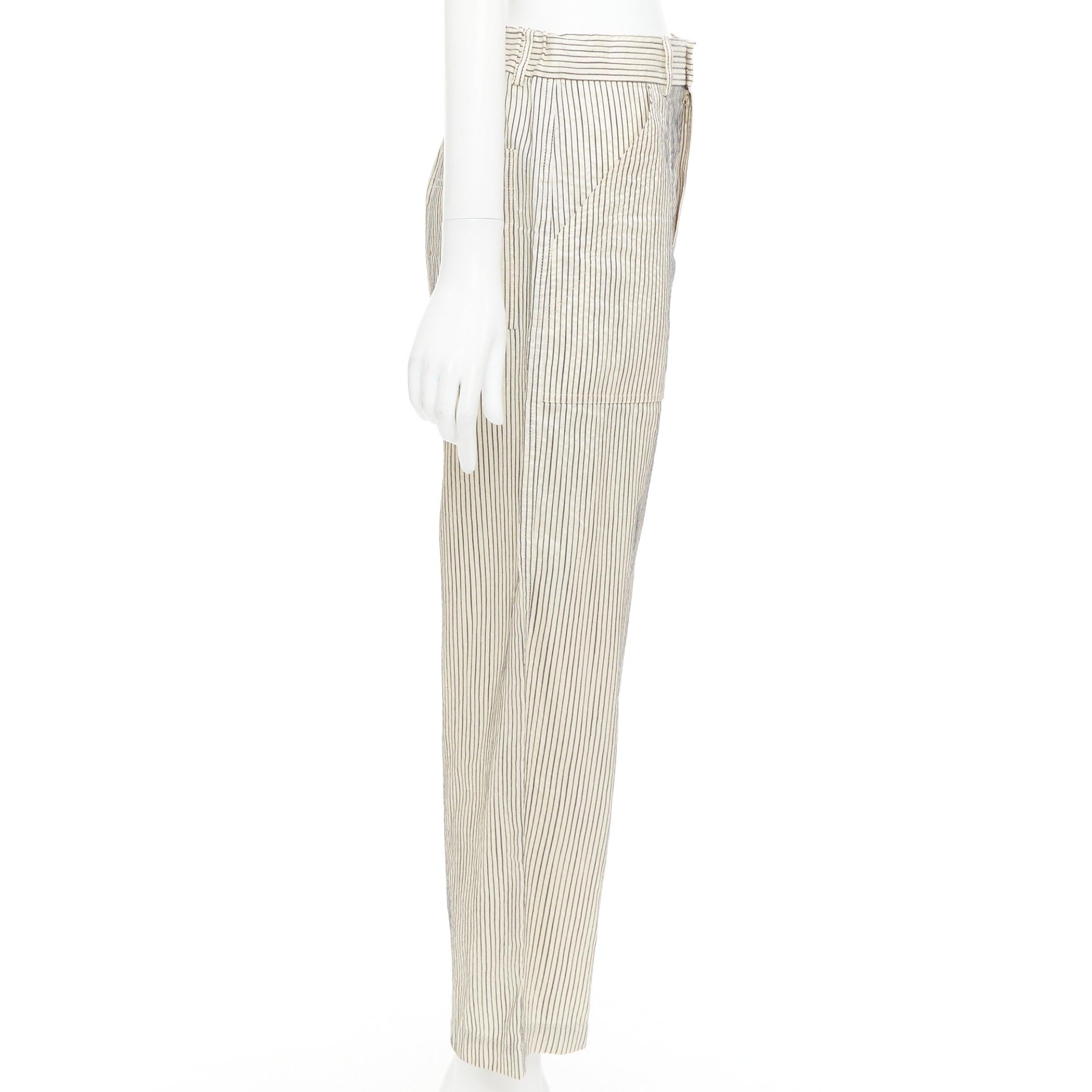 CHRISTIAN DIOR Pantalones anchos a rayas de algodón y seda beige marino FR36 S en Excelente estado para la venta en Hong Kong, NT