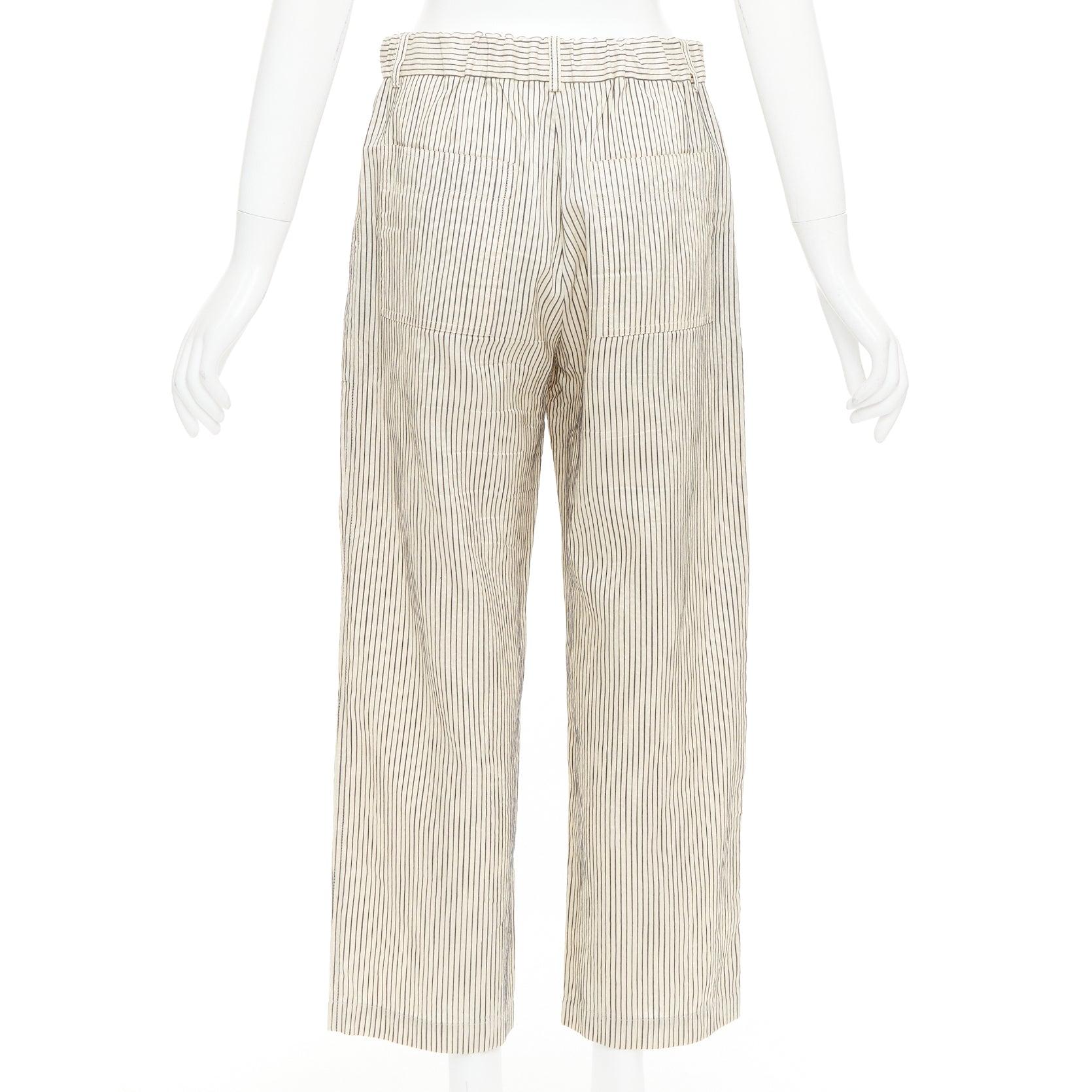 De las mujeres CHRISTIAN DIOR Pantalones anchos a rayas de algodón y seda beige marino FR36 S en venta