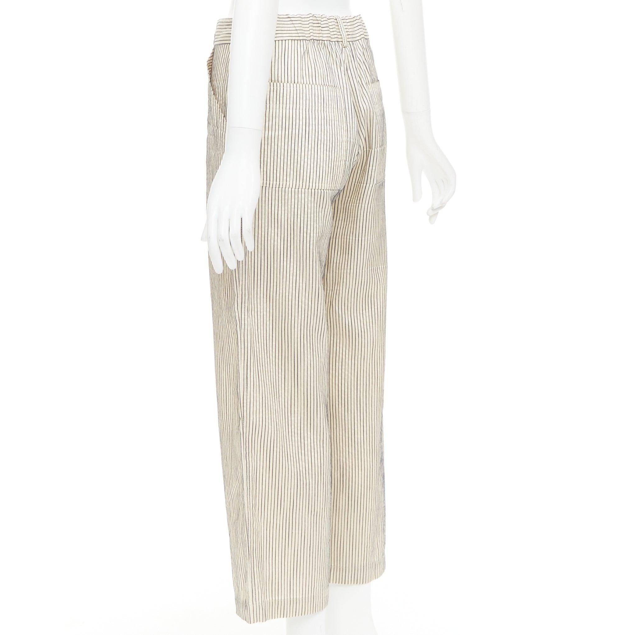 CHRISTIAN DIOR Pantalones anchos a rayas de algodón y seda beige marino FR36 S en venta 1