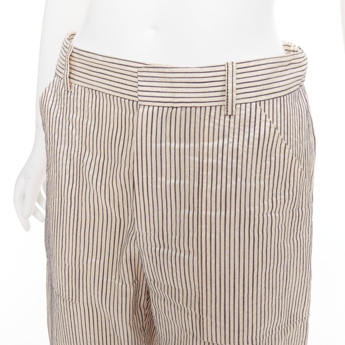 CHRISTIAN DIOR Pantalones anchos a rayas de algodón y seda beige marino FR36 S en venta 2