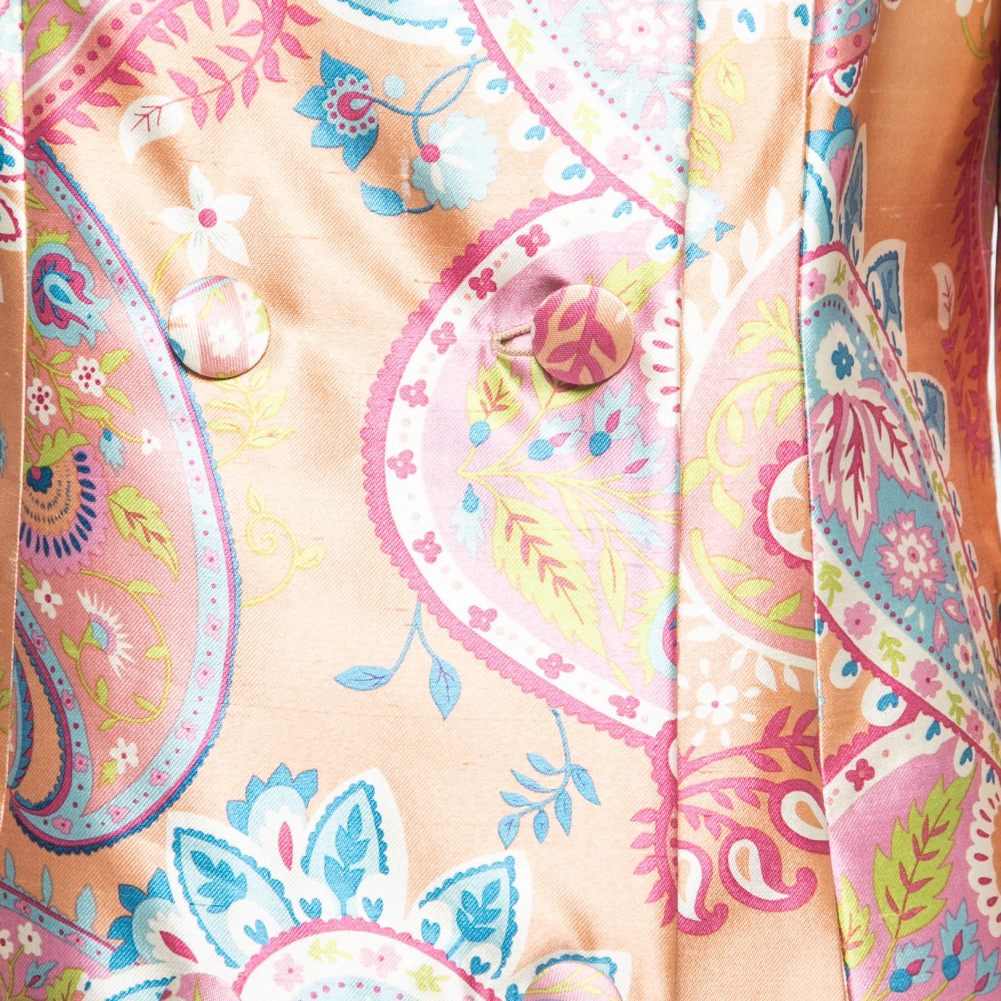 Christian Dior Beige Paisley Printed Silk Double-Breasted Coat L In Excellent Condition In Dubai, Al Qouz 2