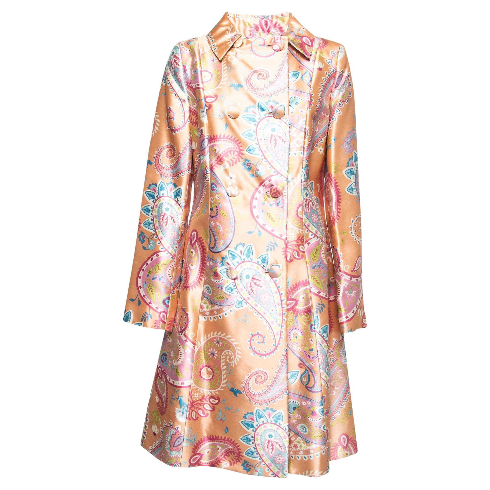 Christian Dior Beige Paisley Printed Silk Double-Breasted Coat L