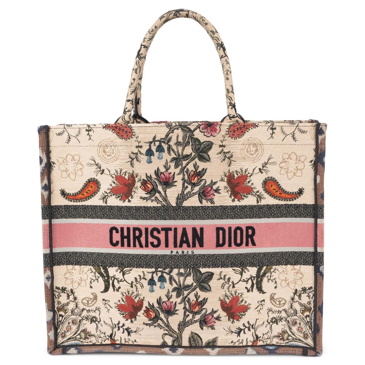 CHRISTIAN DIOR beige pink 2021 FLORAL LARGE BOOK Tote Bag For Sale