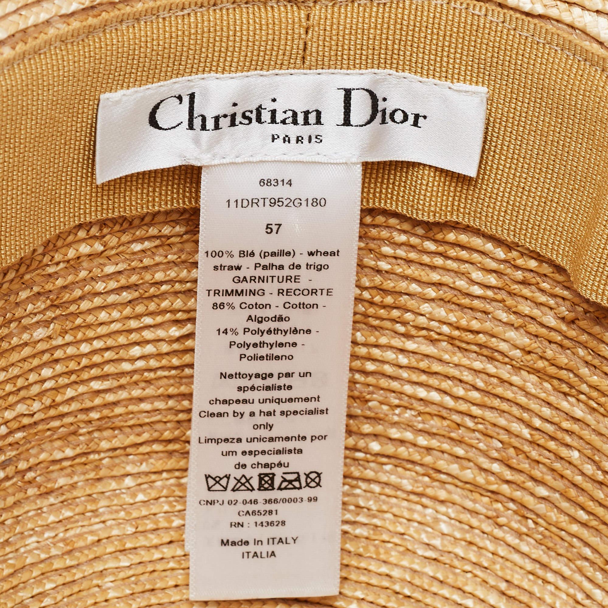 Women's Christian Dior Beige/Pink Straw Logo Band Detail Dioresort Hat Size 57