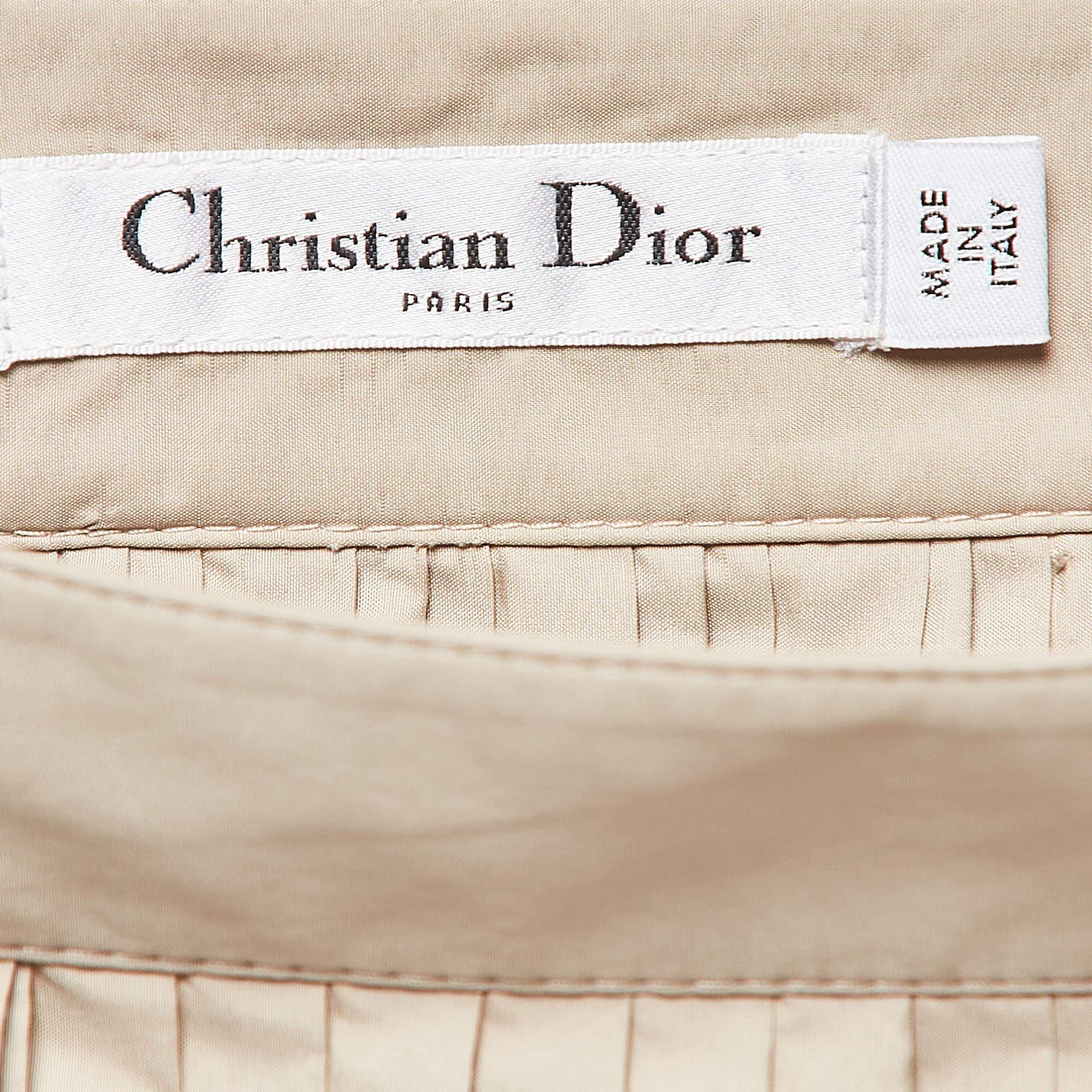 Christian Dior Beigefarbener plissierter Krepp-Minirock M Damen im Angebot