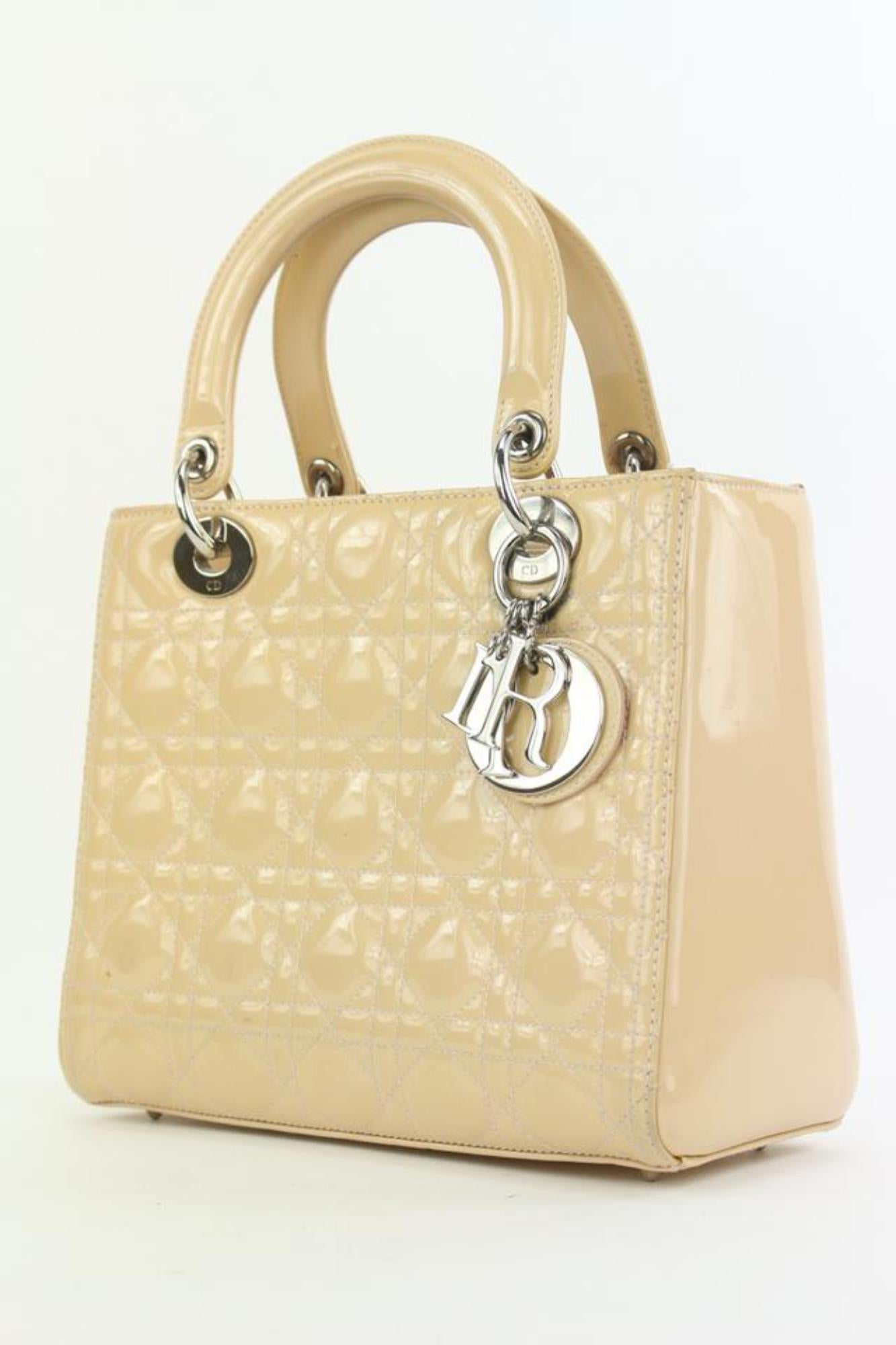Christian Dior Beige Quilted Patent Cannage Lady Dior Tote Bag 16d412s
Date Code/Serial Number: 05-MA-0172
Made In: Italy
Measurements: Length:  9